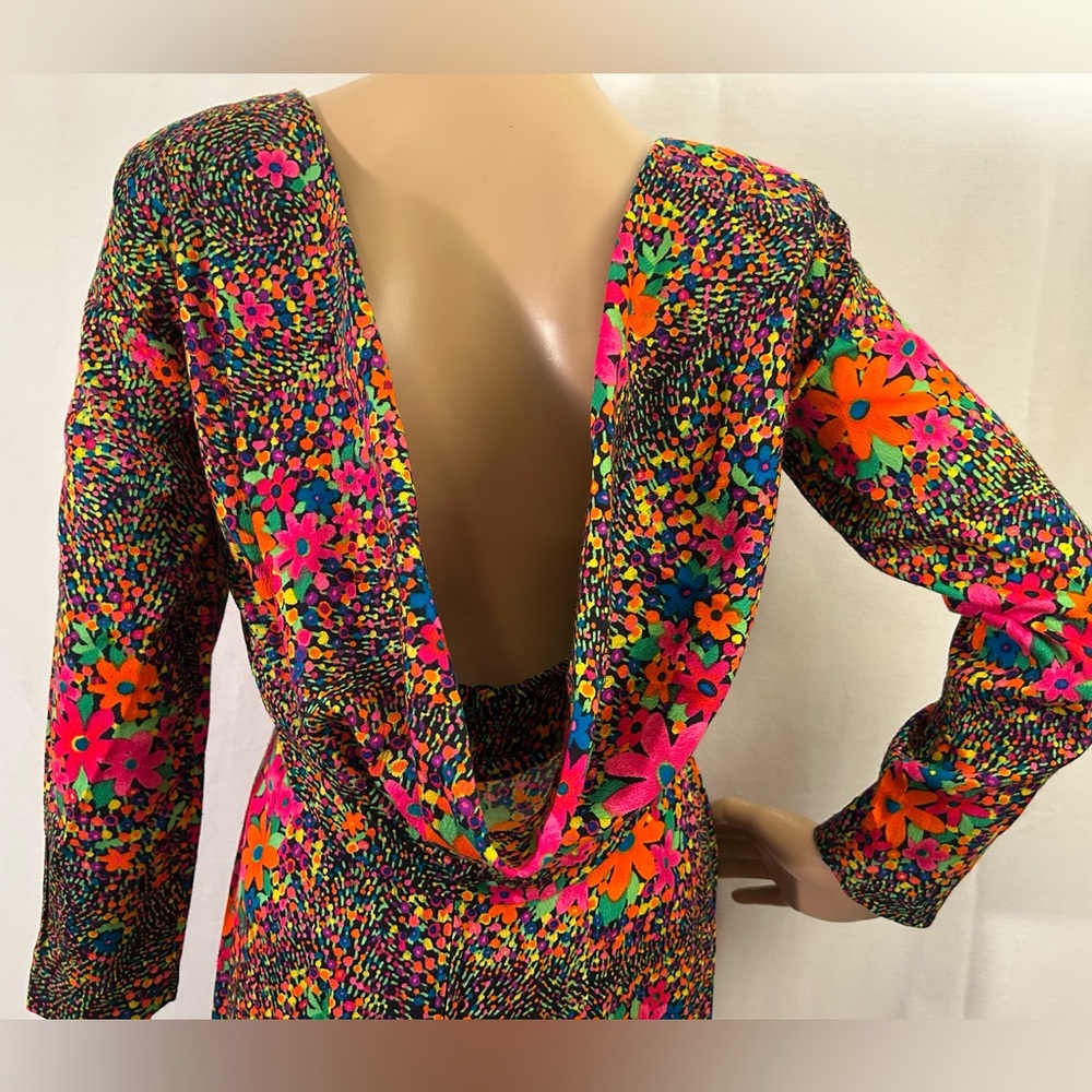 Sun Fashions of Hawaii Vintage Floral Long Sleeve Scoop Back Maxi Dress Size 8 - Picture 3 of 10